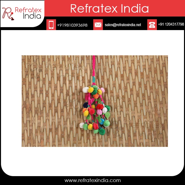 Jute Wooden Tassel Pom Pom for Handbags