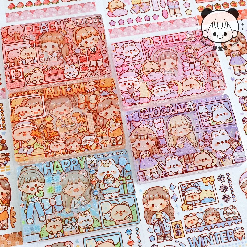 PET Cute Diary Stickers Kids Cartoon Kawaii Stationery Label Art Journal Stickers