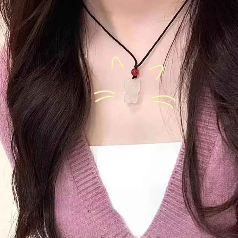 Cute Cartoon Hello Kitty Pendant Necklaces for Women Girls Black Hemp Rope Adjustable Necklace Bestie Gifts Jewelry