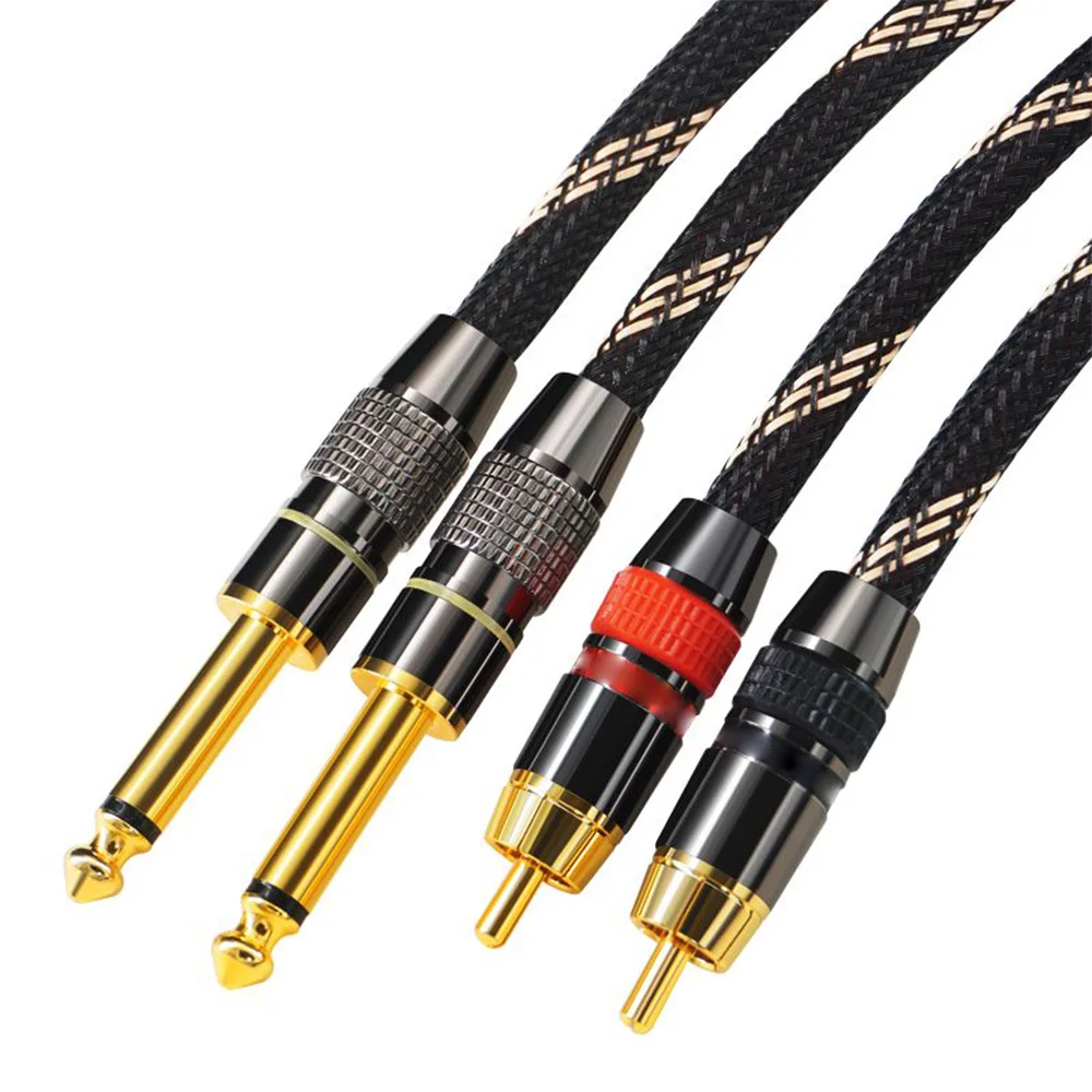 Hifi Rca Cable Mono 6.5mm Jack Premium Hi-fi Audio Cable Braided Black 2 Rca 3.5 Mm Digital To 2*Male Car Audio 6.5mm Aux Cable