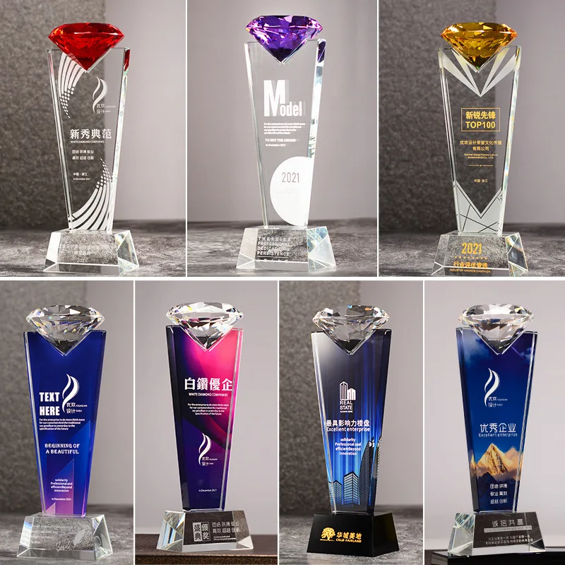 Hot Sales Creative Crystal Trophy Company Annual Meeting Souvenir Customized Crystal Glass Trophy