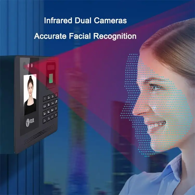 Dual Camera Electronic Time Recorder Facial Fingerprint Recognition Biometric Time Clock For Employees Attendance
