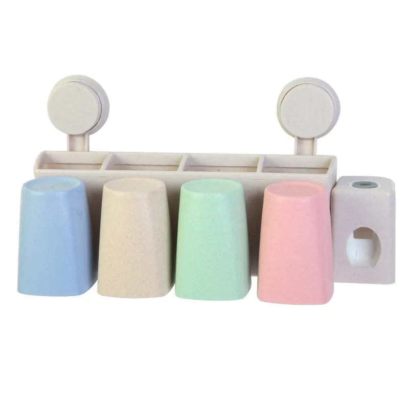 Wall Mounted Toothbrush Holder Set with Cups and Automatic Toothpaste Dispenser
