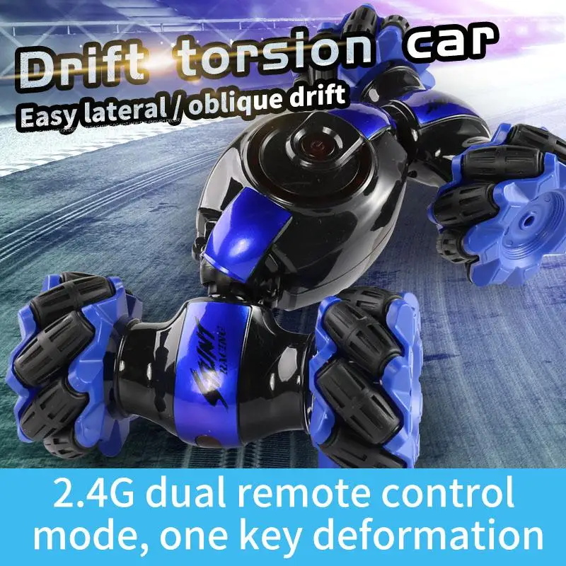 2.4G Dual Control 4WD Transforming Twist Stunt Remote Control Car Hand Watch RC Toy Car Charger Assembly Required Charging