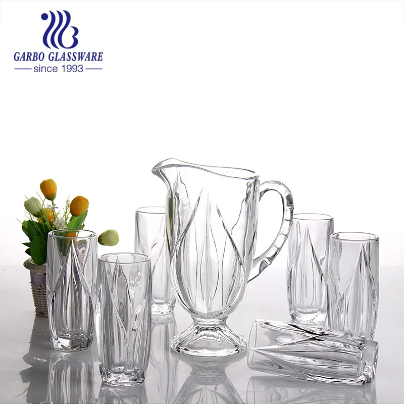 
Wholesale High white Vintage Crystal 7pcs Iced Water Drinking Glass Jug Set Drinking Beverage Glass Pitcher Set Serving Table  (60436000675)