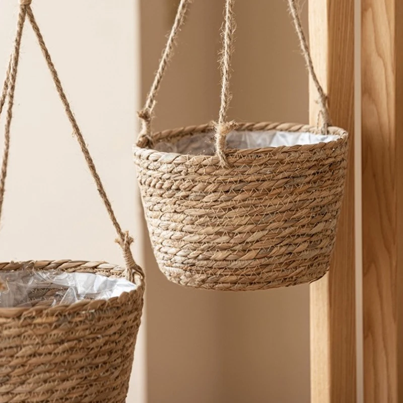 Handmade round seagrass flower pot plant hanging baskets for plants outdoor
