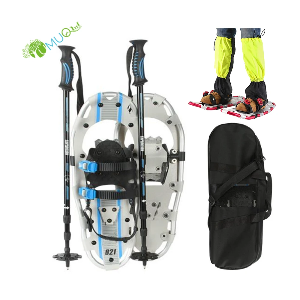 
YumuQ Snowshoes Aluminum 4 IN 1 Set Lightweight Adjustable Ratchet Bindings All Terrain Multiple Sizes for Men Women Youth Kids 