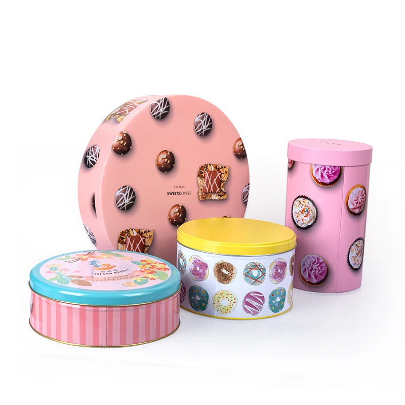Wholesale China Factory Cookie Metal Tin Box Round Organizer Food Grade Big Round Candy Tin Can Metal Box For Cookie With Lids