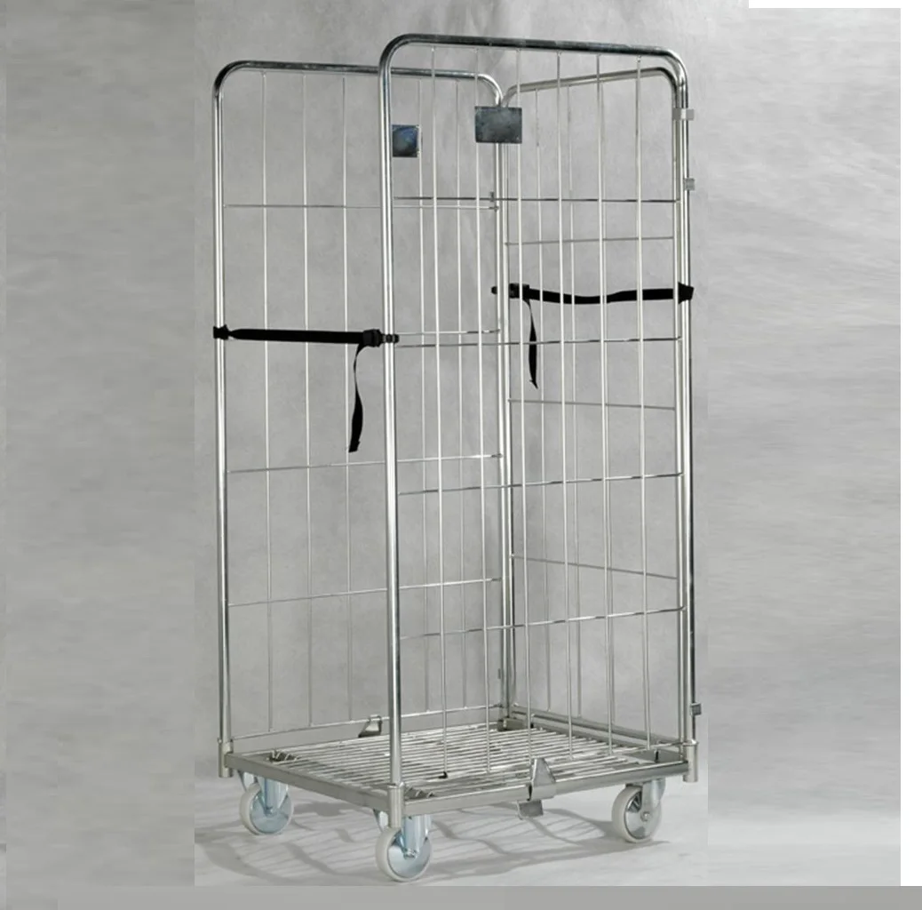 Transport Welded Wire Mesh Rolling Trolley Cart 4 Sides Secu With Low Price