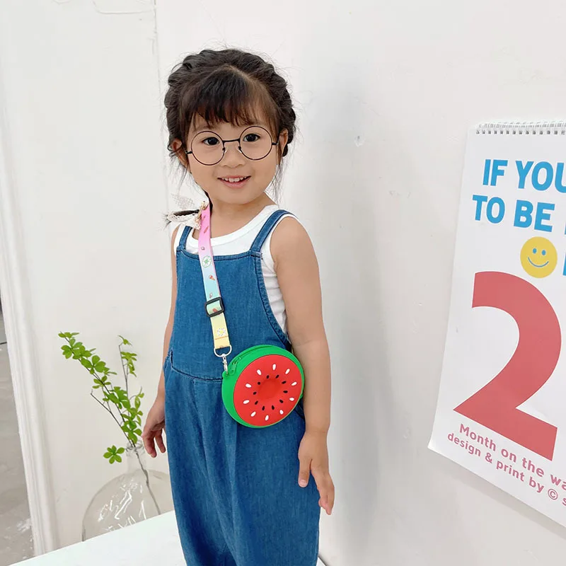 Watermelon small fruit silicone bag 2021 new shoulder wholesale children boy bag wallet coin money purse bag for kids boy girls