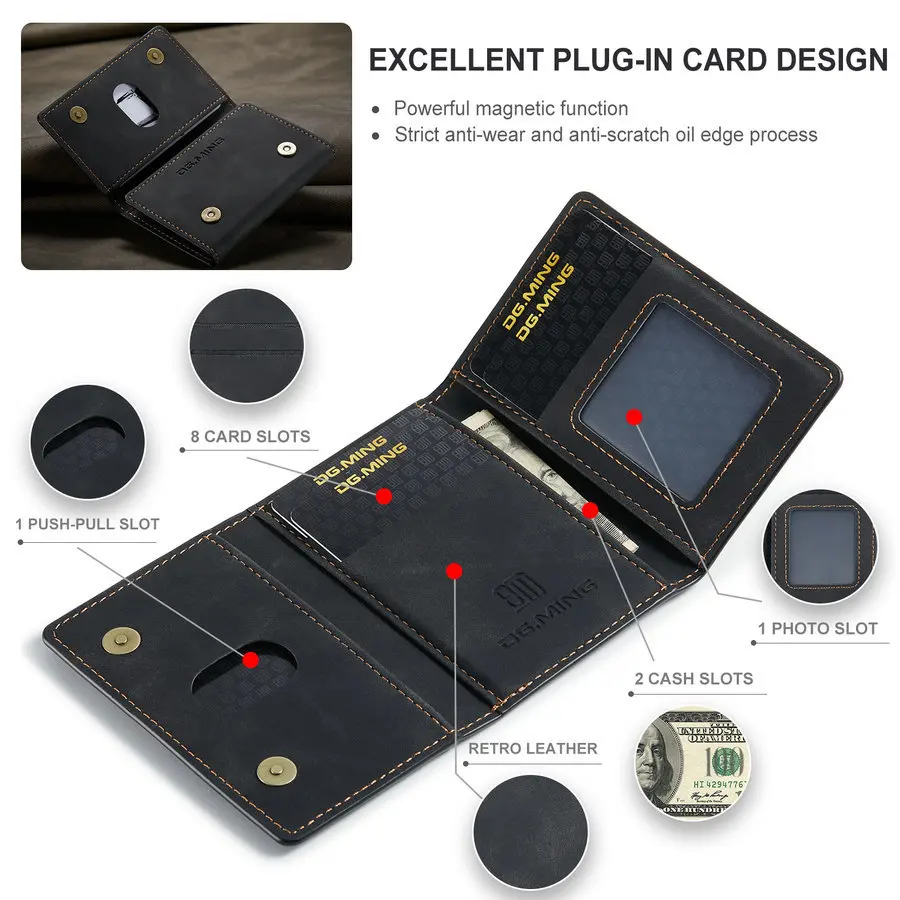 Mobile Phone & Accessories 2022 Top Hot Selling Universal Wallet Cards Phone Bags for iPhone 13 Leather Muti-Cards Magnet Back