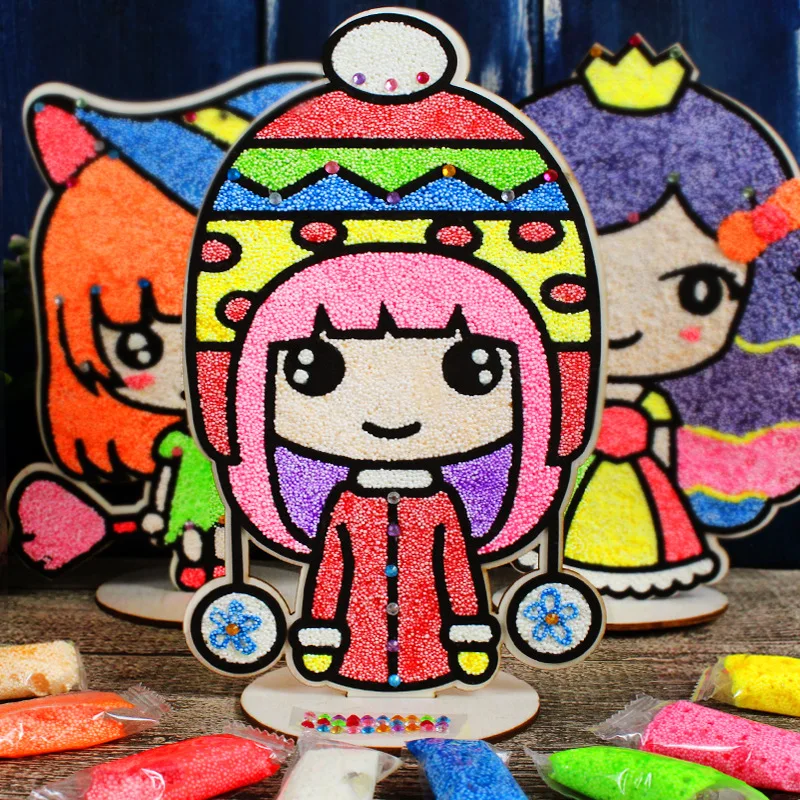 3D Wooden Board Snowflake Mud Painting Children DIY Pearl Mud Kindergarten Handmade Pearl Coloring Painting Toy