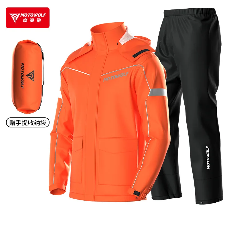Motowolf With Detachable Hat Outdoor Riding Split Raincoat Rain Pants Suit Waterproof And Reflective Raincoat For Cycling