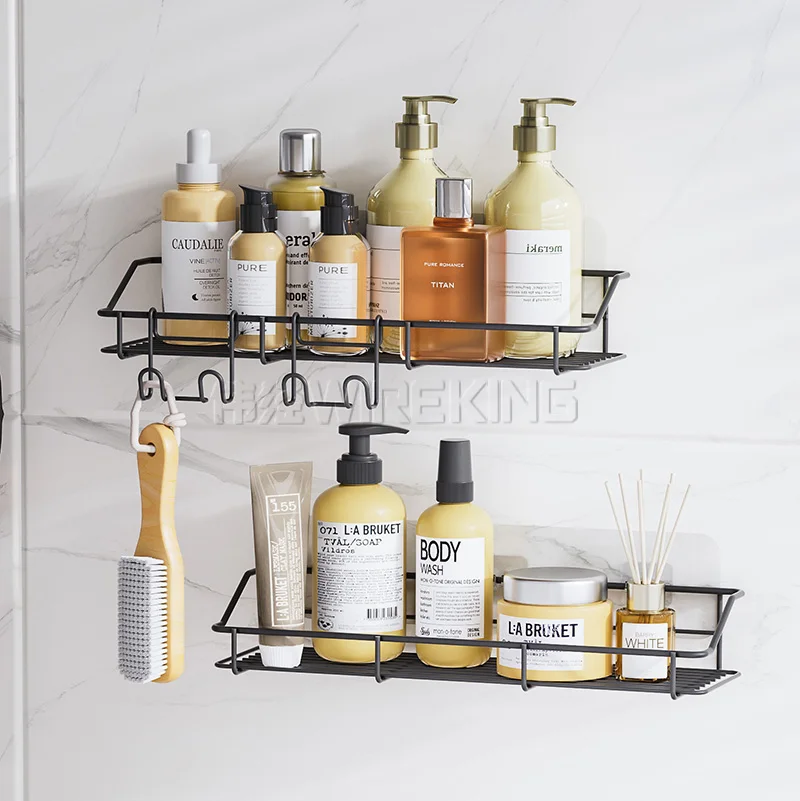 WIREKING 2 Pack Black Adhesive Shower Caddy Shelf Metal Rustproof Shower Caddies Bathroom Basket for Inside Shower