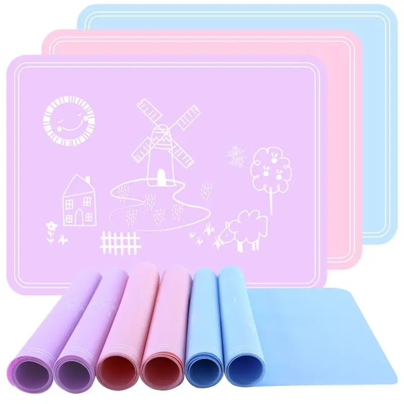 F74 Food Grade Decorative Non-slip Nonskid Educational Silicone Crafts Sheets Mat Silicone Sets Placemat For Babys Kids