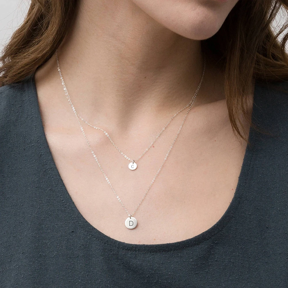 6MM Mini Coin Pendant Abc Letter Necklace Metal Jewelry Initial Necklace Charms For Girls