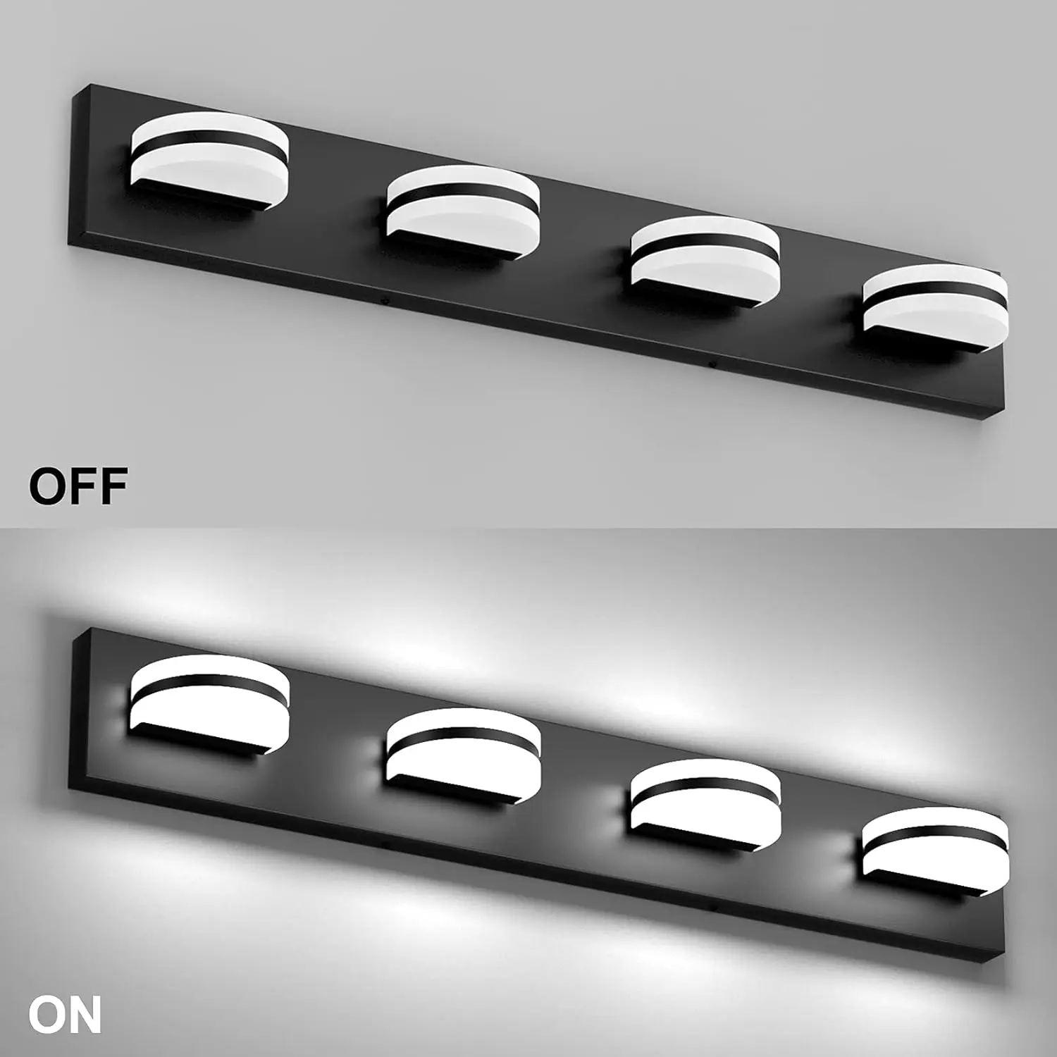 18W 1260LM 4-Light LED Vanity Light Dimmable 5000K Matte Black Bathroom Light Fixture Aluminum Wall Lamps