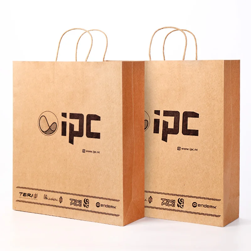custom Recyclable Kraft Paper Bag With Your Own Logo, Custom Shopping Paper Bag For Food With Handle
