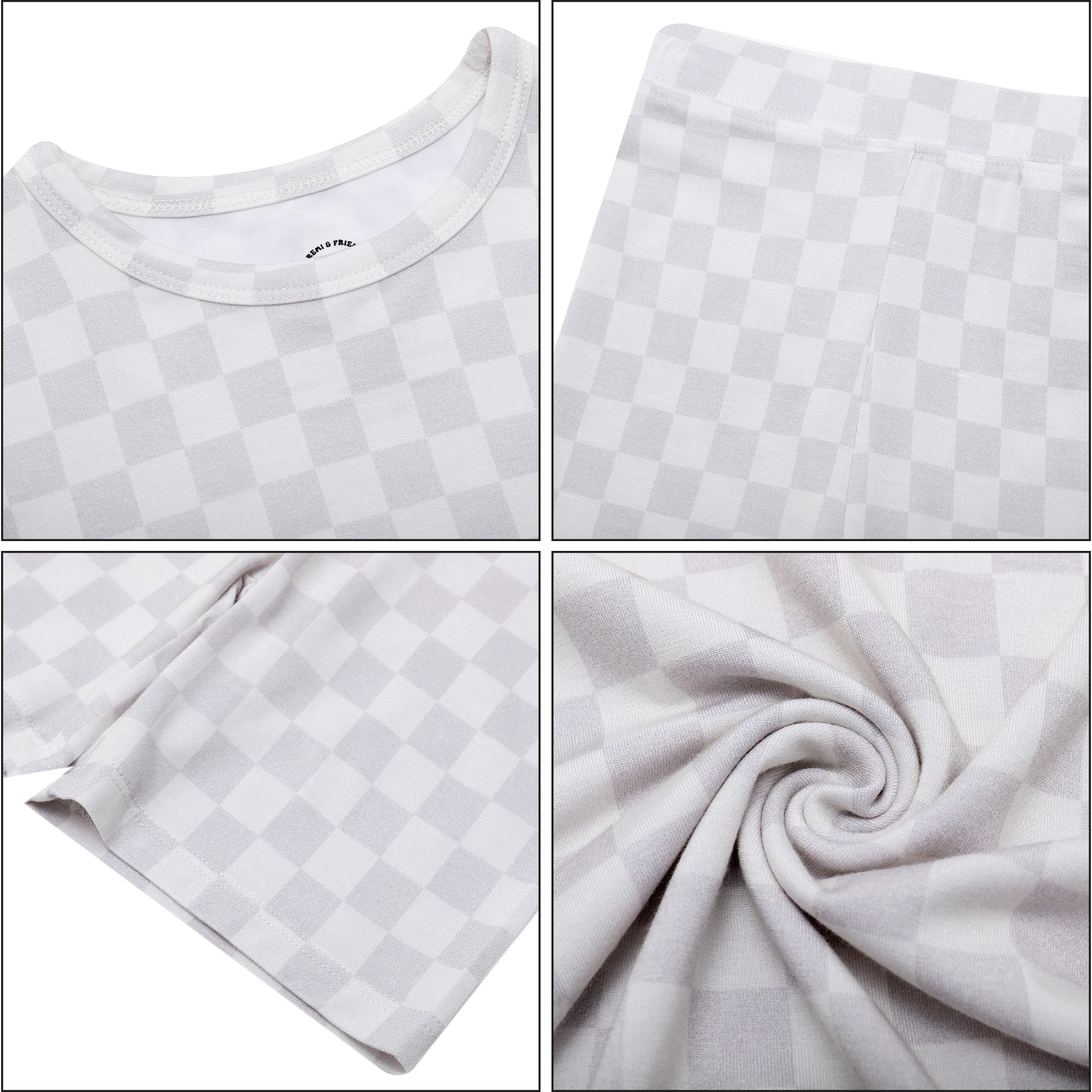 2024 Square Pattern Baby and Kids Bamboo Spandex Material Tops and Pants New Design Baby Clothes Long Sleeve Baby Pajamas