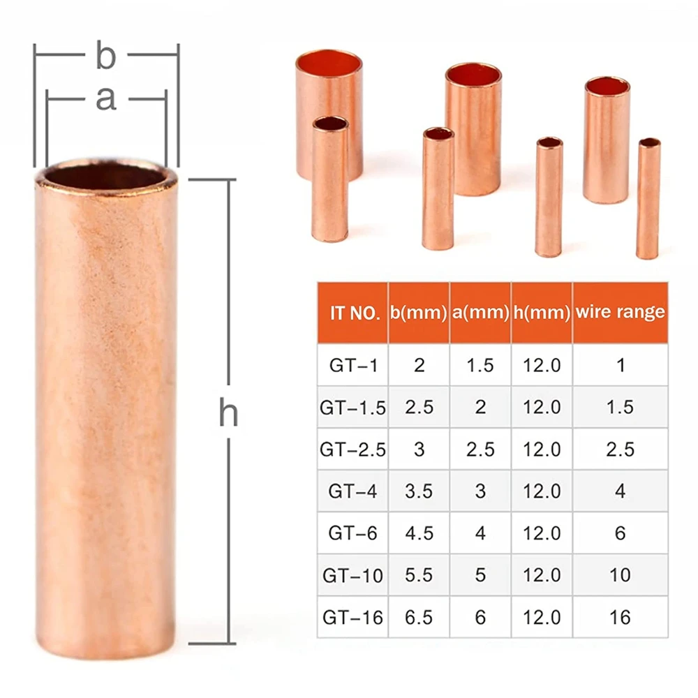 Wholesale BN Copper Wire Ferrules Copper Crimp Connector Non Insulated Electrical naked Butt Terminal Assortment