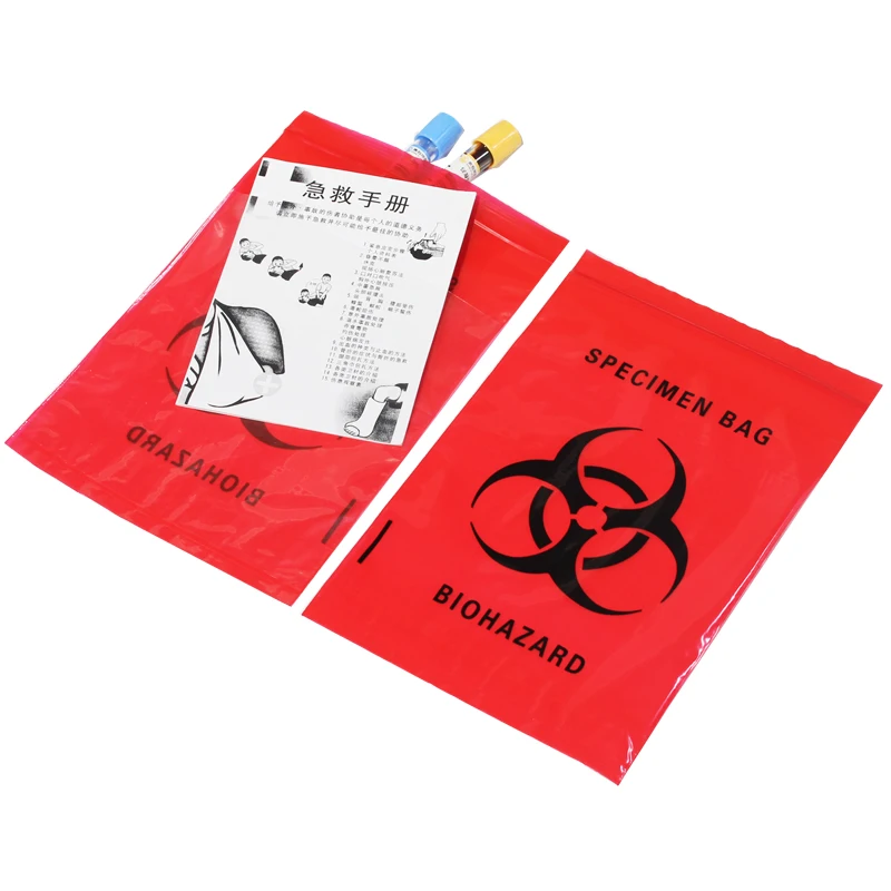 Medical ziplock kangaroo pouch plastic zipper bag zip lock lab transport biohazard specimen bags with pocket