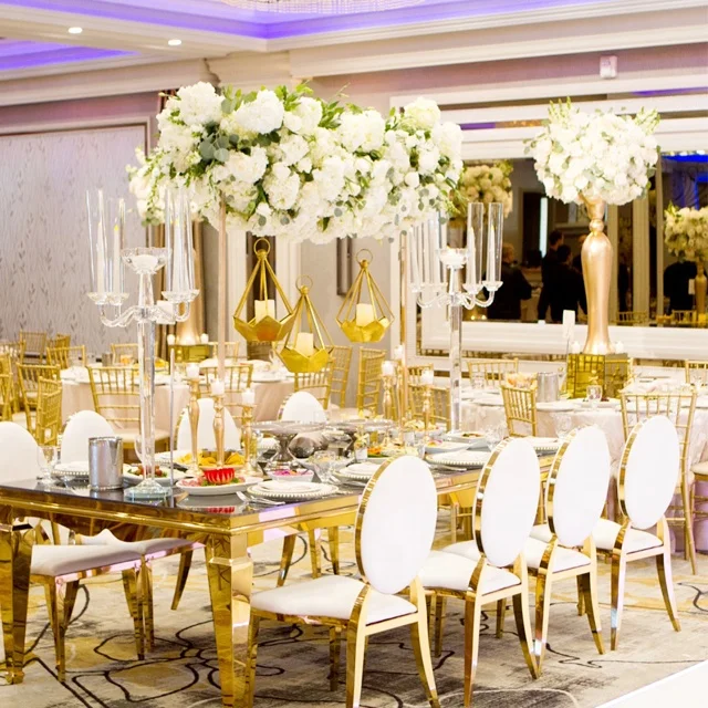 Superior customized rental metal gold round back chavari chairs stackable wedding