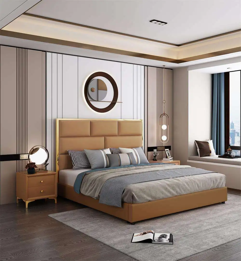 newly designed high quality odm oem high back leather queen bed sets luxury bedroom king size hotel bed for home hotel