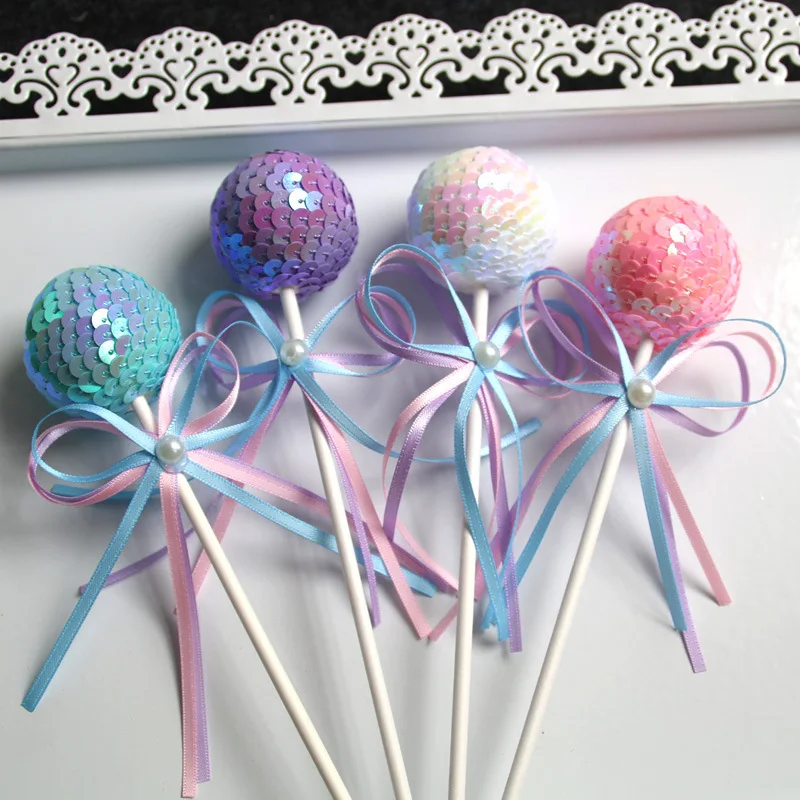 Lollipop cake decoration, party creative dessert table decoration, pink blue romantic sequins