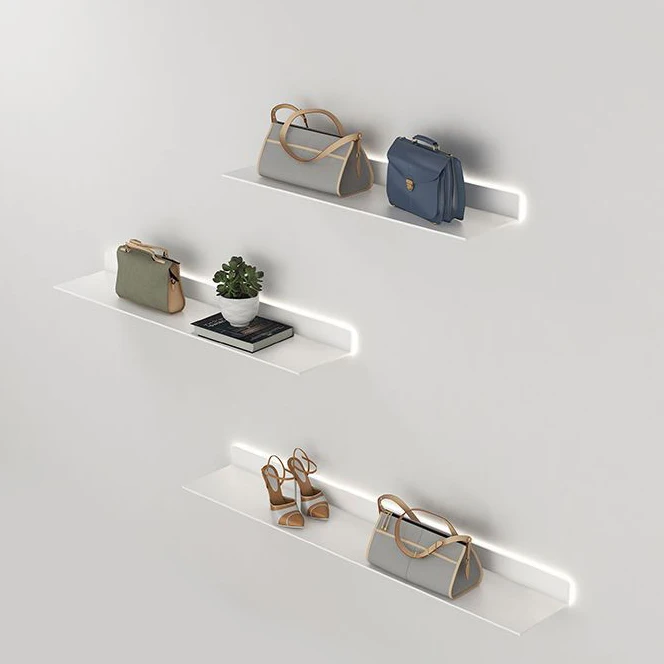 Simple Living Room Shelving with LED Light Display Rack Wall-mounted White Lighting Bookshelf