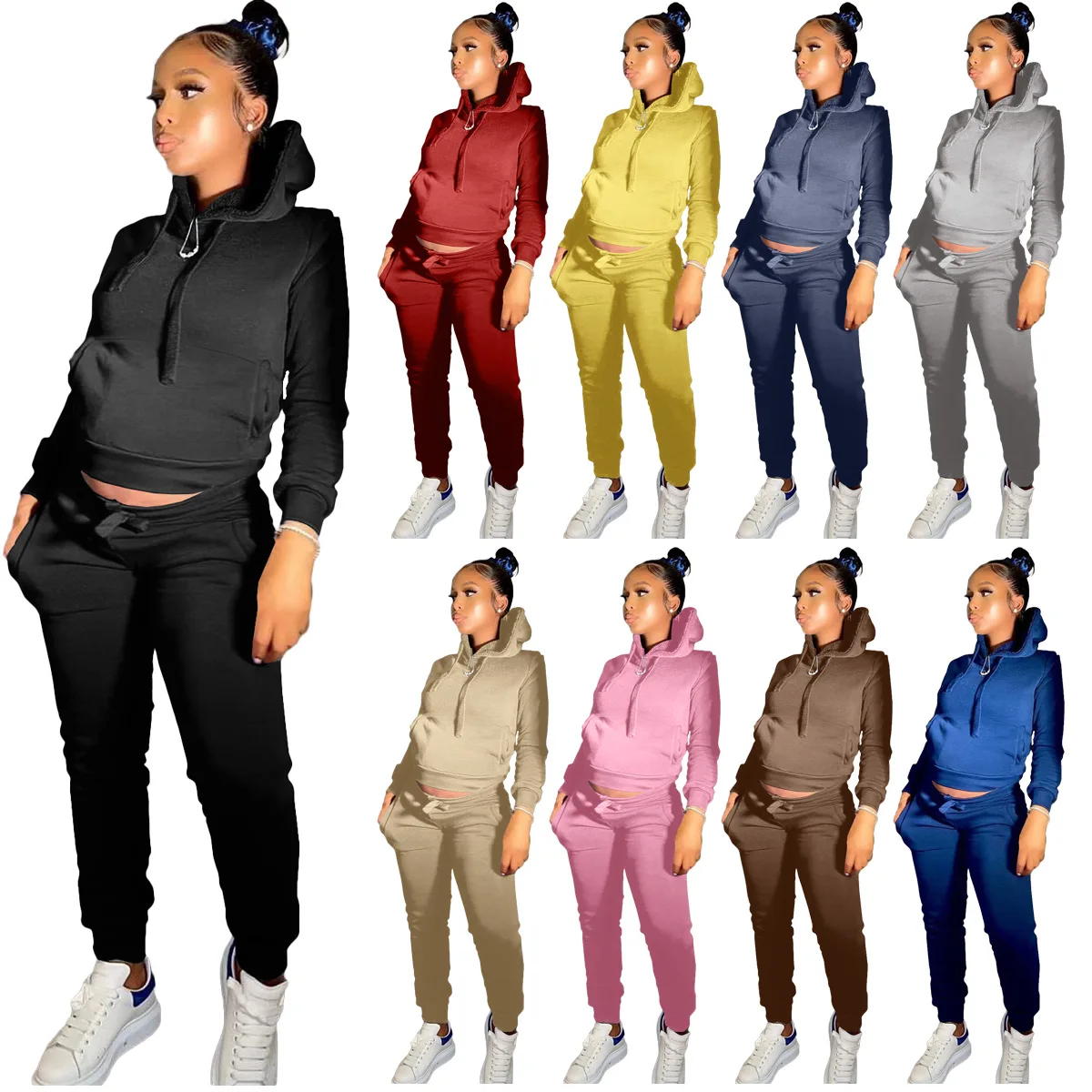 Wholesale Women Jogger Suit Long Sleeve 2 Piece Outfit Hoodie Plus Fleece For Women