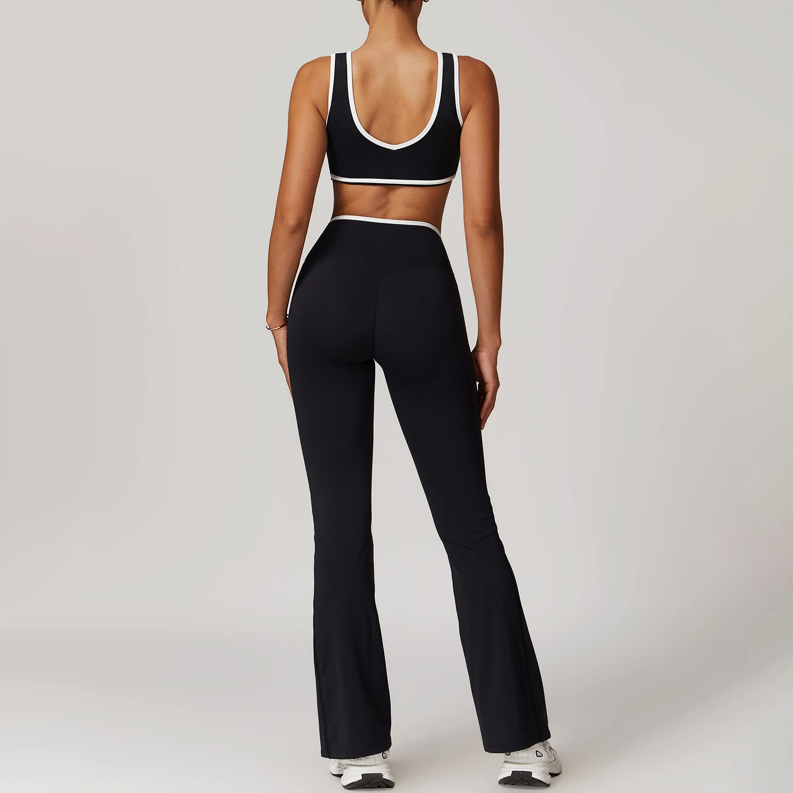 YIYI New Custom Logo Flare Legging Sets High Compression Yoga Suits Gym Fitness Set Women V Waist Crop Bra Top And Shorts Sets