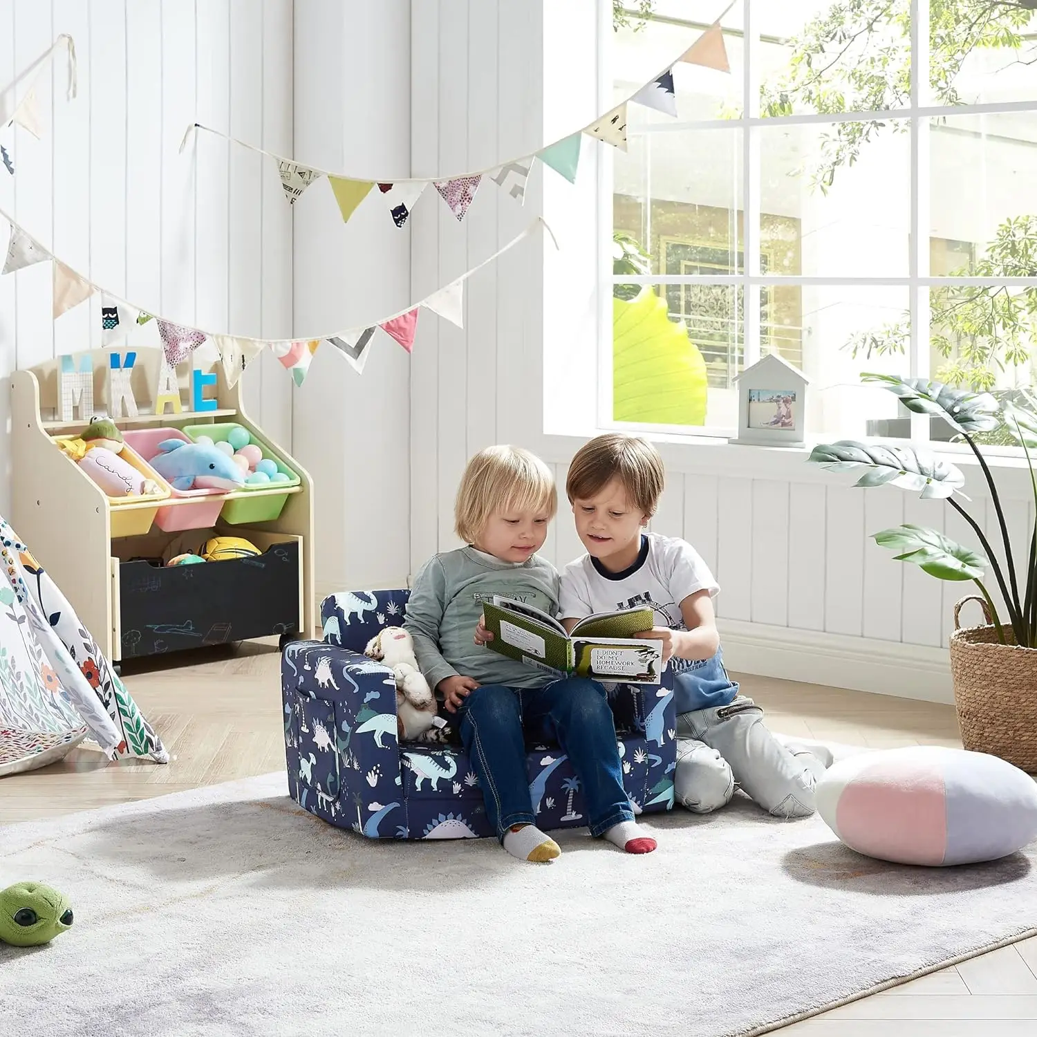 Children Sofa Chair For Reading, Kids FILP-Out Polyurethane Chair, Lightweight, Convertible Sofa to Sleeper Couch