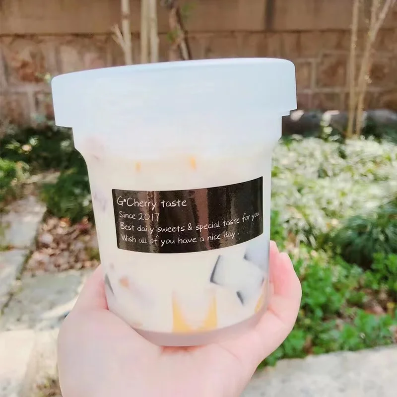 500ml 16 oz Round disposable taro ice cream dessert bowl takeaway Plastic PP Frozen Yogurt Jelly Dessert Cups box with Lid