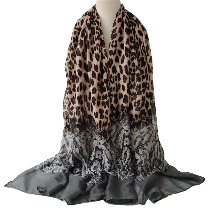 
2021 new leopard animal printed spring autumn polyester shawl for lady 