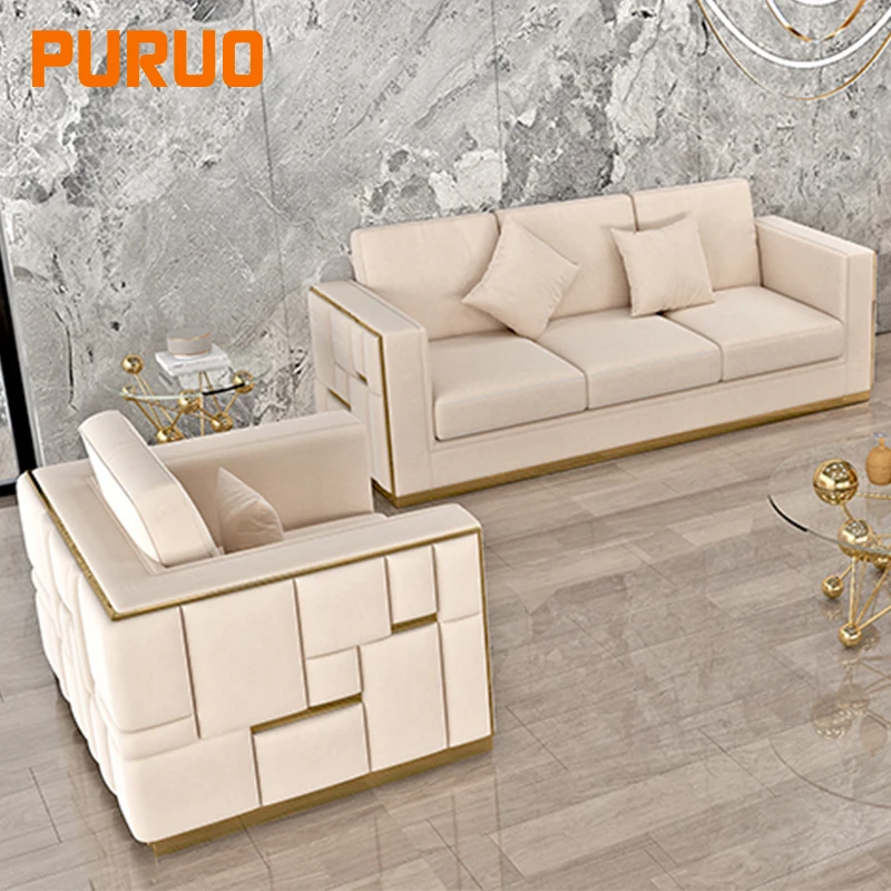 PURUO luxury living room home furniture modern style sectional recliner corner fabric velvet sofa set