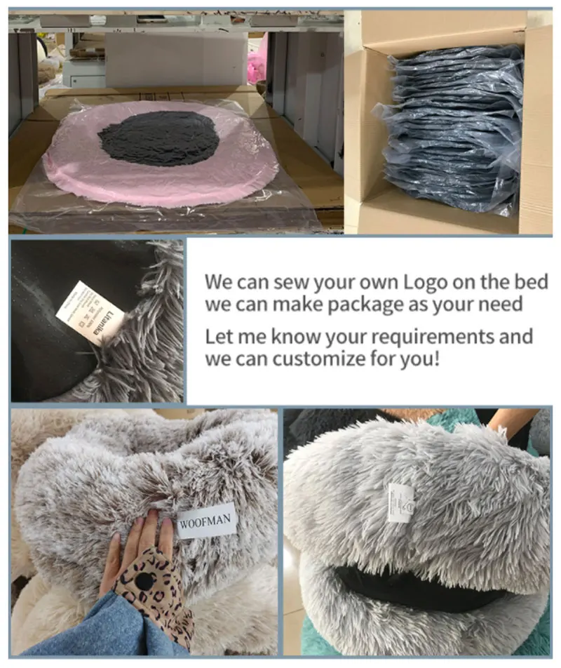 Luxury Cat Dog Bed various stock size round warming deep rainbow sleep donut fluffy pet bed