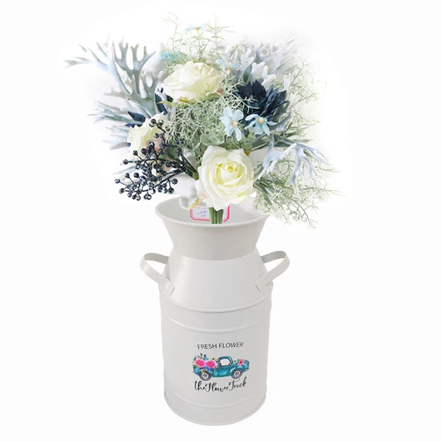 Artificial flower container galvanized iron milk jug metal decorative flower pot home garden decorative container