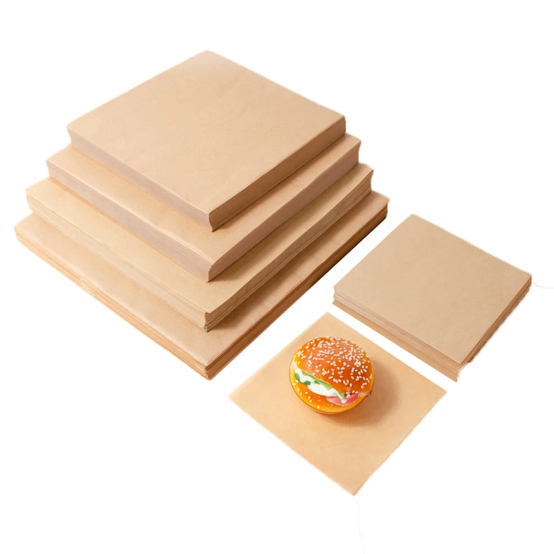 Wholesale Disposable Hamburger Hot dog chip Sandwich grease proof paper sheet food pre cut size brown wrapping paper
