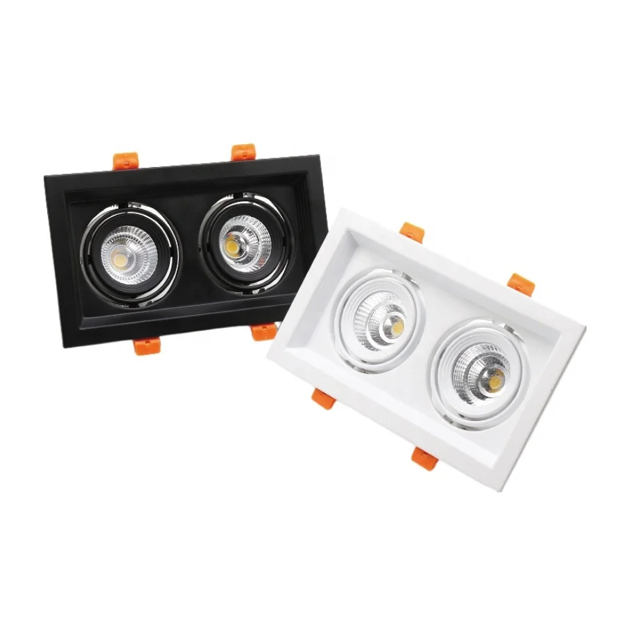 2 Heads 4 Heads adjustable led spotlight retangular box downlight 2x7w 2x10w cob recessed led grille down light for gu10 mr16