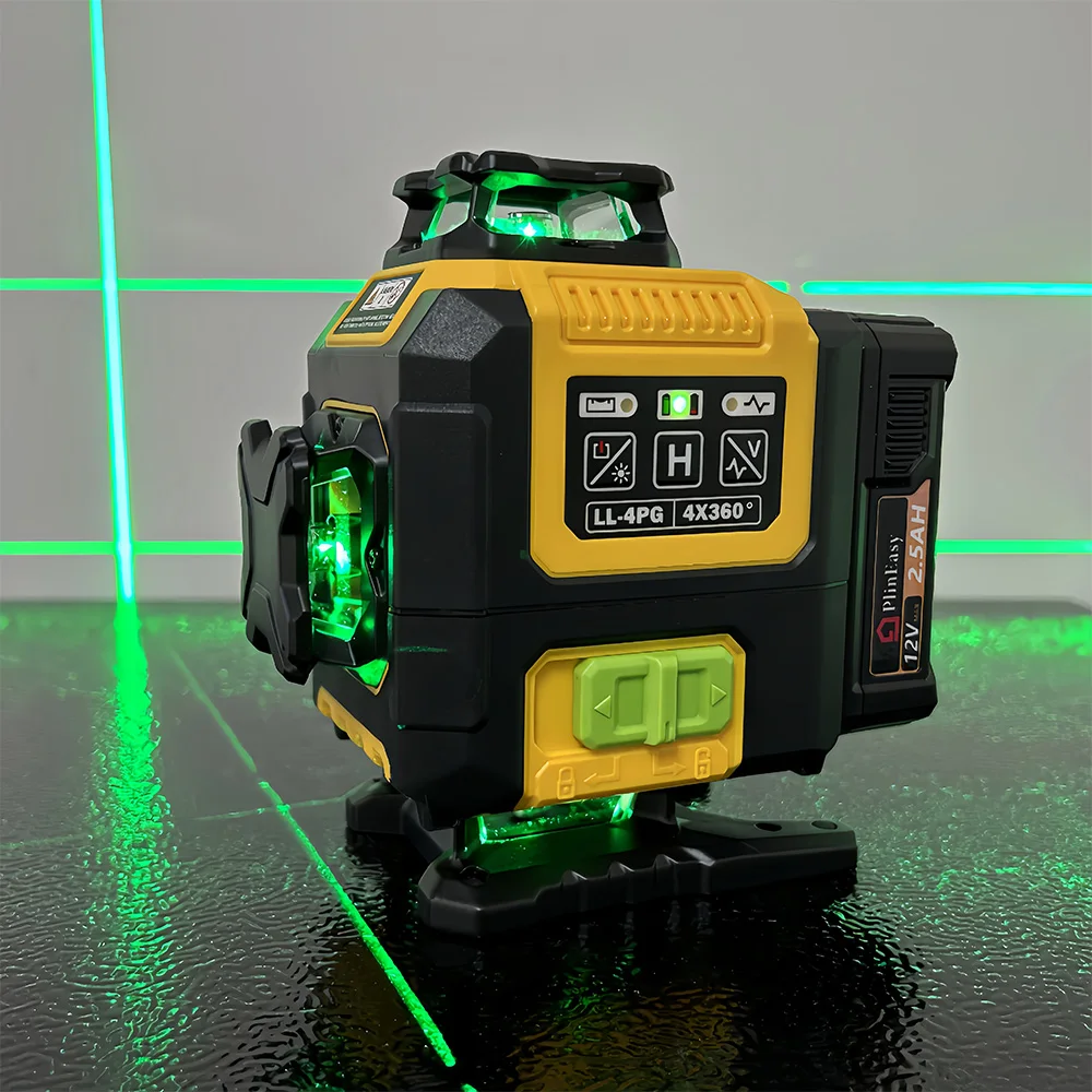 4 x 360 Self Leveling 16 Lines Green Beam 4D Cross Line Tiling Floor Tool Brightness Adjustment Pulse Mode for Construction