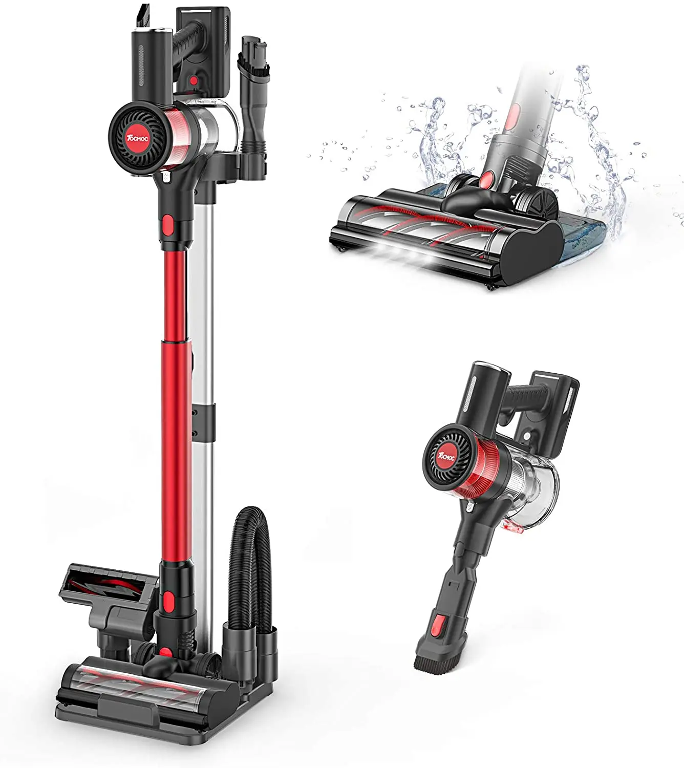 Пылесос для сухой и влажной уборки T185 pro, черный, красный