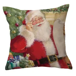 Custom Decorative Printed Linen Polyester Plush Square Throw Pillow Case Christmas Day Red Floor Cushion Covers  Pillow Cases