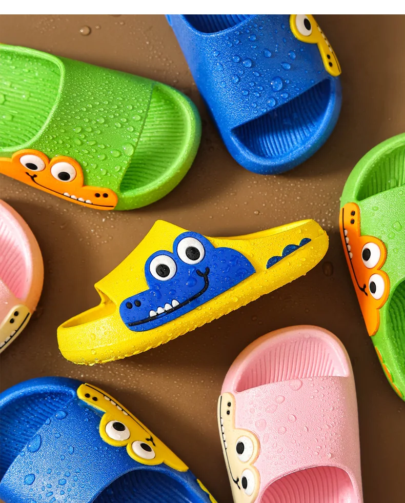 Cartoon Crocodile Open Toe Non-Slip Home Bathroom Shoes Baby Kids Flats Footwear Boy Shark Sandals Slides Slippers