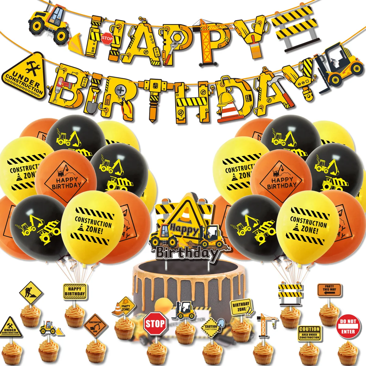 Cartoon Construction Birthday Party Supplies Vehicle Banner Pack for Boys Kids ump Truck Birthday Party Decorations SET276