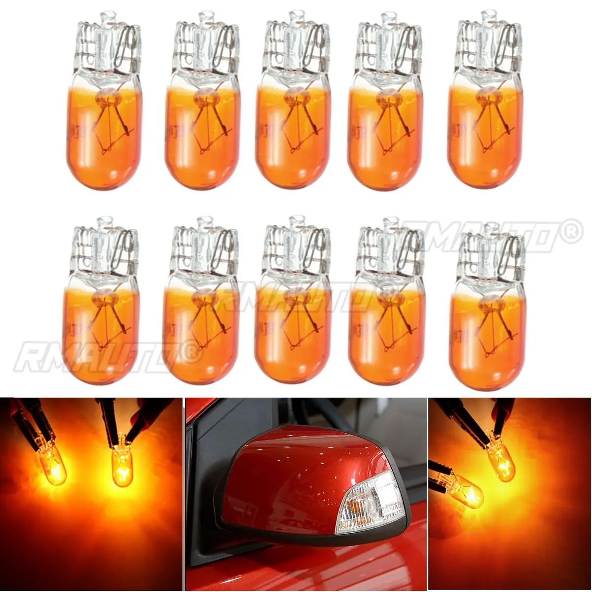 10pcs Car W5W T10 194 158 Halogen Lights 12V 5W Amber Orange Wedge Lamp Instrument Reading Light Interior Clearance Bulbs