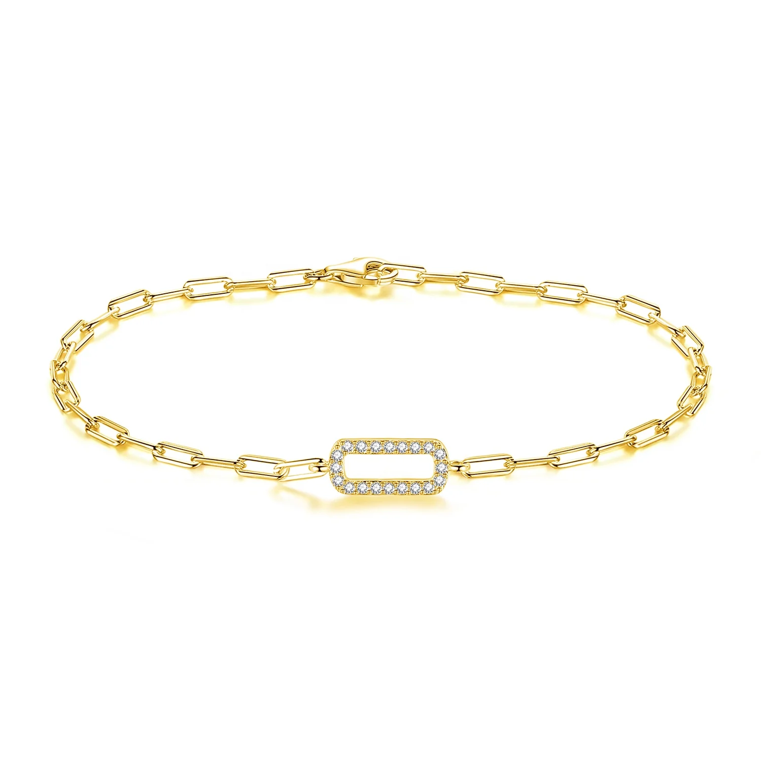 YINSAKI 925 Silver Bracelet Paperclip Chain 14K 18K 22K Gold Plated Zircon Gemstone Jewelry