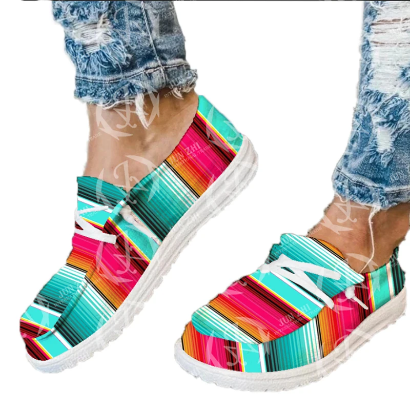 JUNZHI Katherine Women Lace Up Canvas Serape Leopard Shoes