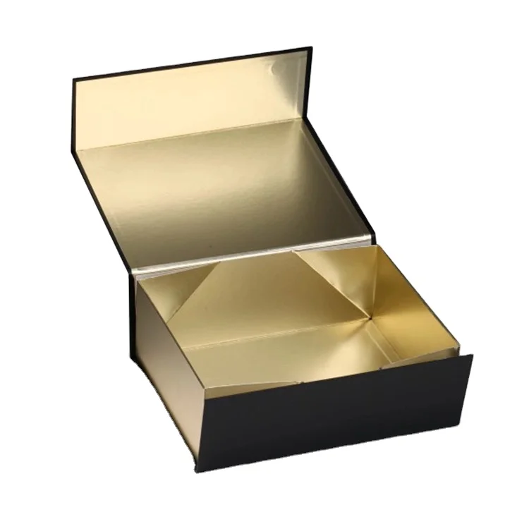 Magnet Box Carton Black Rigid Flat Luxury Magnetic Folding Storage Paper Gift Box With Ribbon