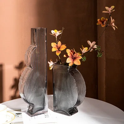 New Item Creative  Decoration Flower Arrangement Geometric Gray Brown Stained Glass Vase for Home Living Room