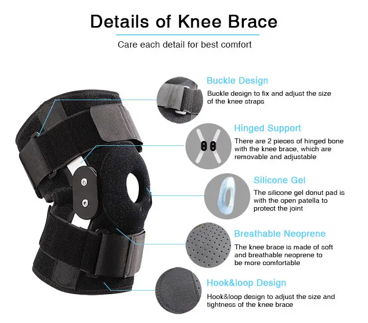 sport neoprene medical open patella hinged knee joint brace support with side stabilizers for arthritis pain relief